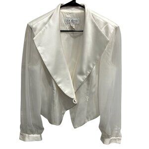 Vintage J.R. Nites By Caliendo Womens Ivory Sheer Sleeve Blazer Jacket Size 12